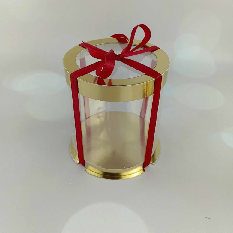 Runde transparente Box D120, h130 Gold mit transparentem Deckel