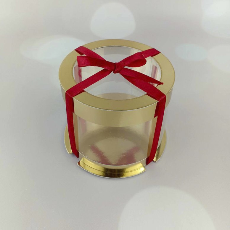 Runde transparente Box D120, h70 Gold mit transparentem Deckel